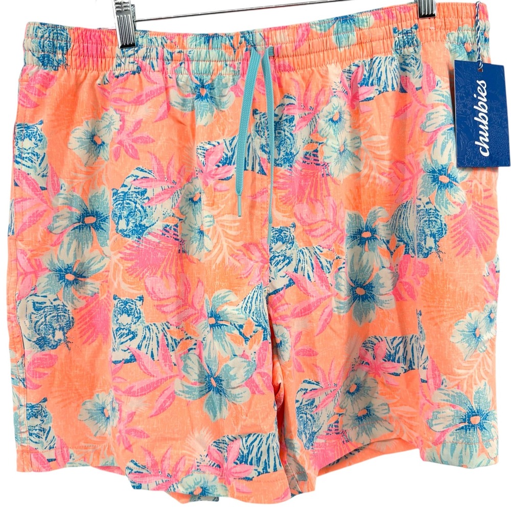 Chubbies The Lion With Stripes 5.5" Swim Trunks Men XXL Pink Orange Floral Tiger